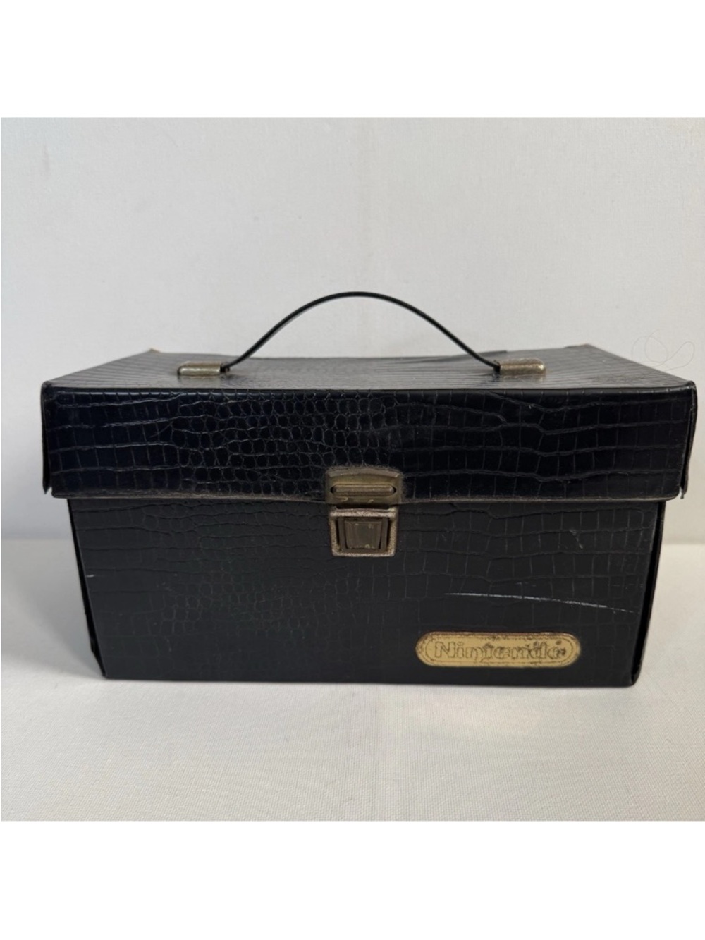 Vintage Nintendo Carrying Case Black Faux Croc Storage Box READ